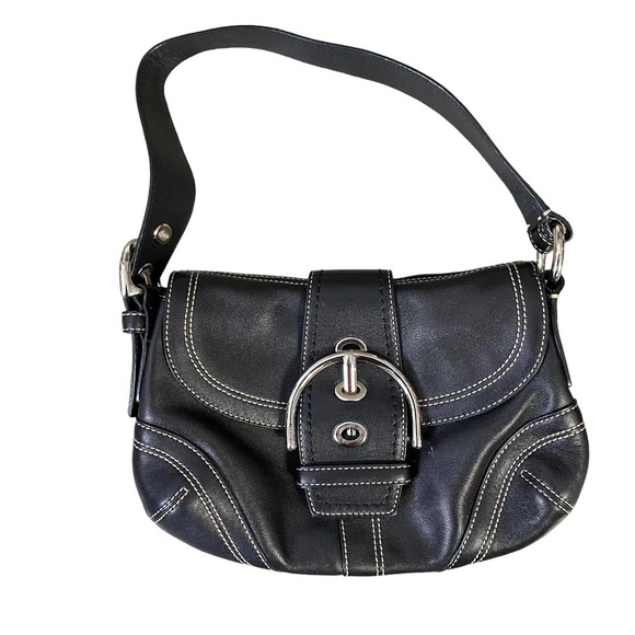 Coach Handbags - Coach Women's Leather Small Shoulder Bag Purse Silver Tone Buckle Snap Black